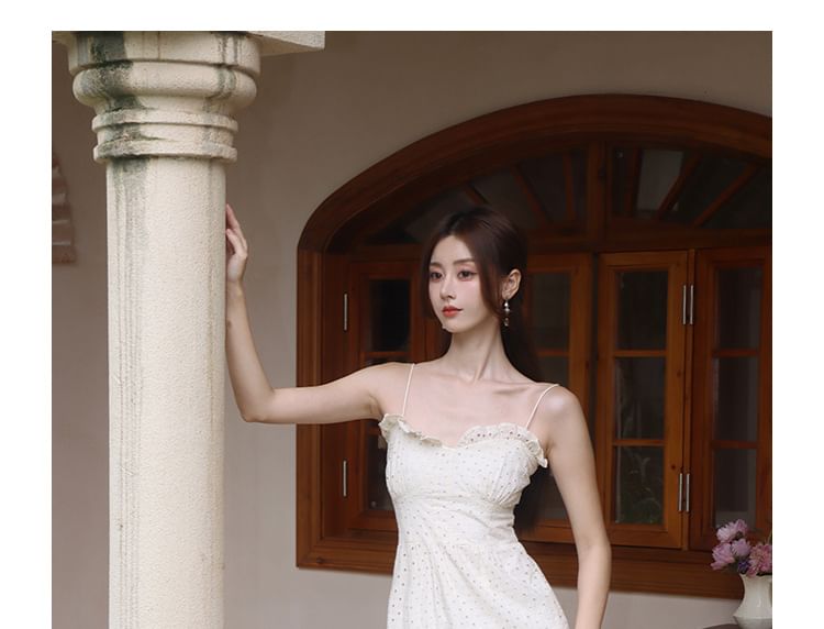 Eyelet Tiered Ruffle Maxi Dress, Spaghetti Strap