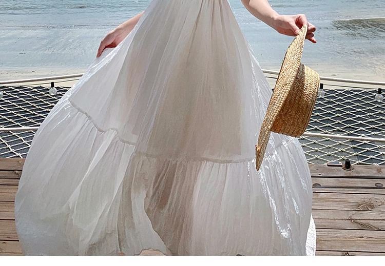Ruffle Panel Sleeveless Maxi Dress, Square Neck