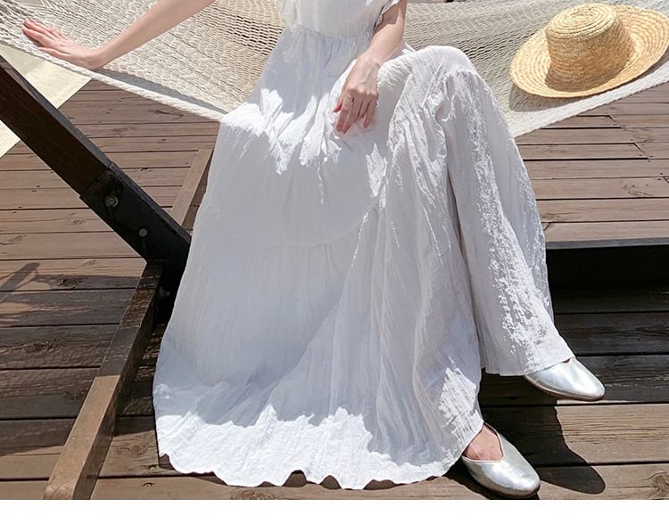 Ruffle Panel Sleeveless Maxi Dress, Square Neck