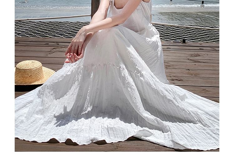 Ruffle Panel Sleeveless Maxi Dress, Square Neck