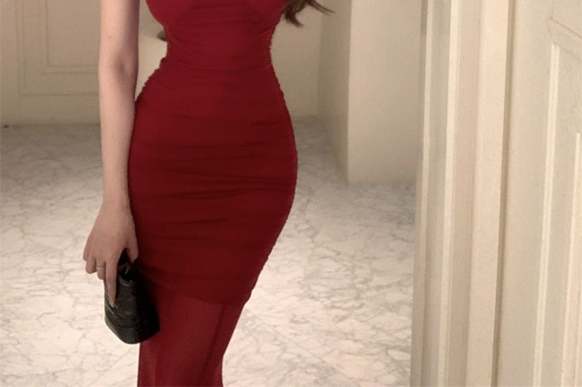 Ruched Halter Mermaid Dress, Maxi Length