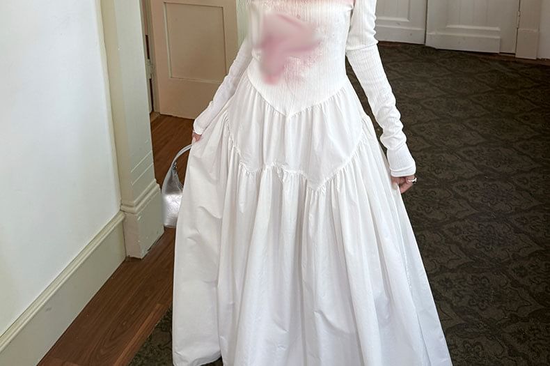 Off-Shoulder Tie Dye Long-Sleeved A-Line Maxi Dress