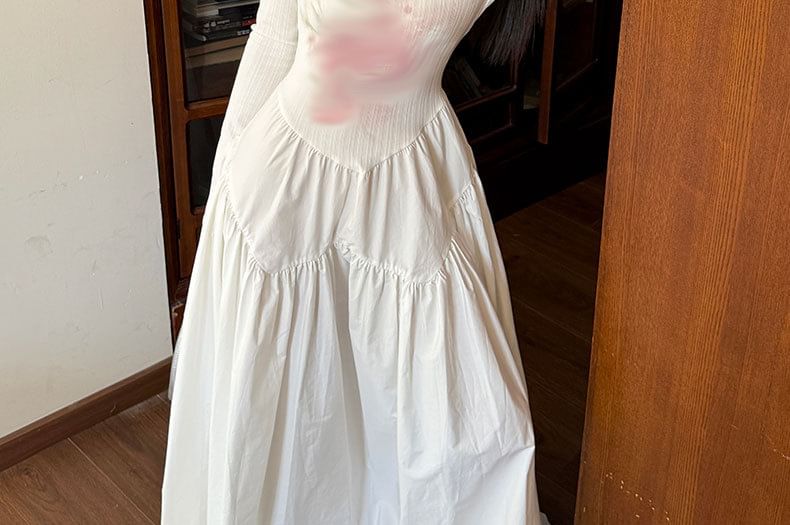 Off-Shoulder Tie Dye Long-Sleeved A-Line Maxi Dress