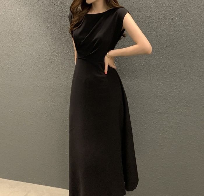 Crewneck Sleeveless A-Line Maxi Dress
