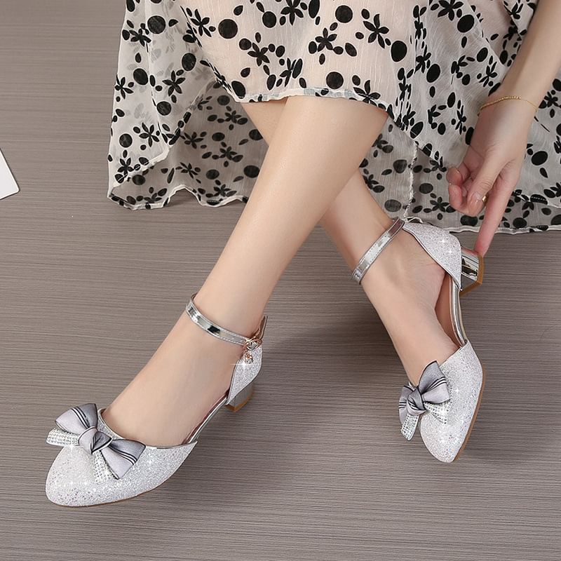 Rhinestone Bowknot Glitter Sandals