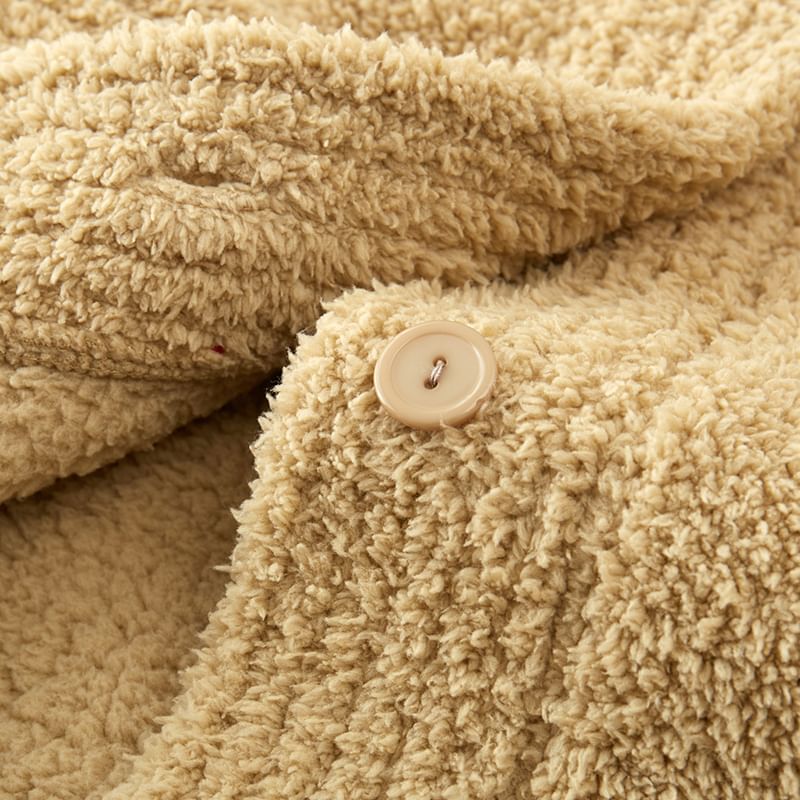 Couple Matching Pajama Set: Long-Sleeve V-Neck Plain Button-Up Fleece Top + Pants