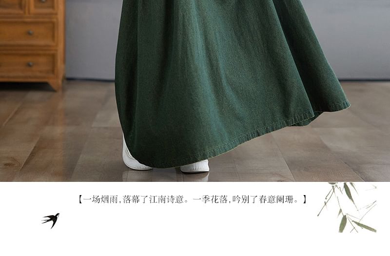 Washed Denim A-Line Overall Maxi Dress
