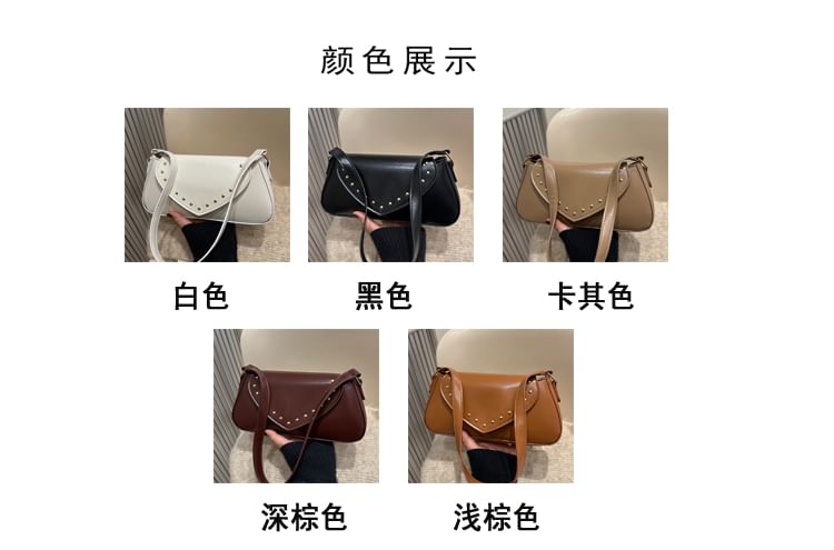 Studded Faux Leather Flap Shoulder Bag