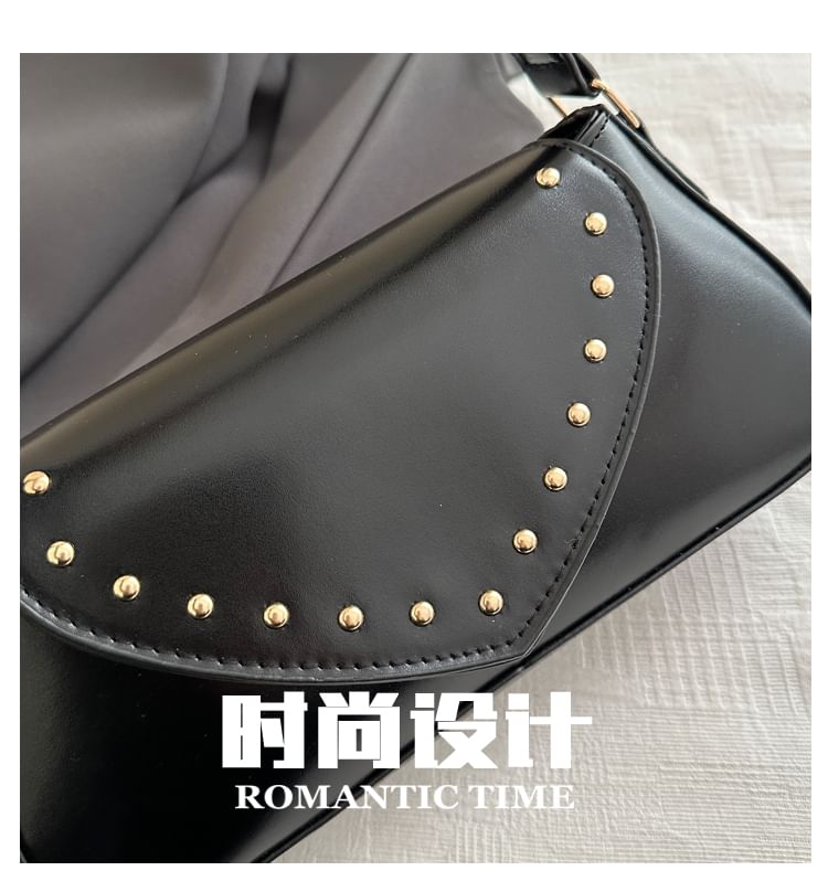 Studded Faux Leather Flap Shoulder Bag