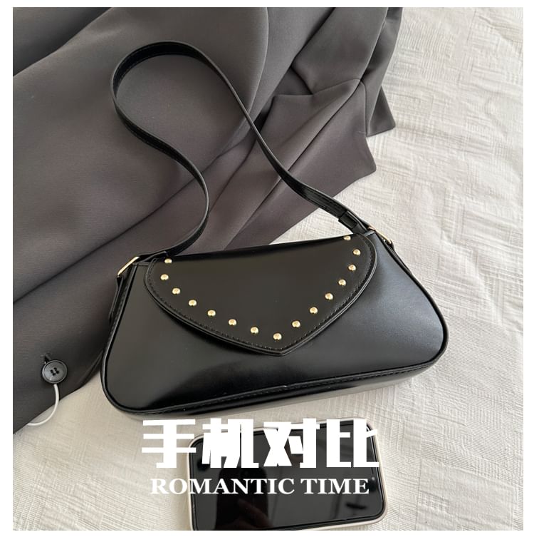 Studded Faux Leather Flap Shoulder Bag