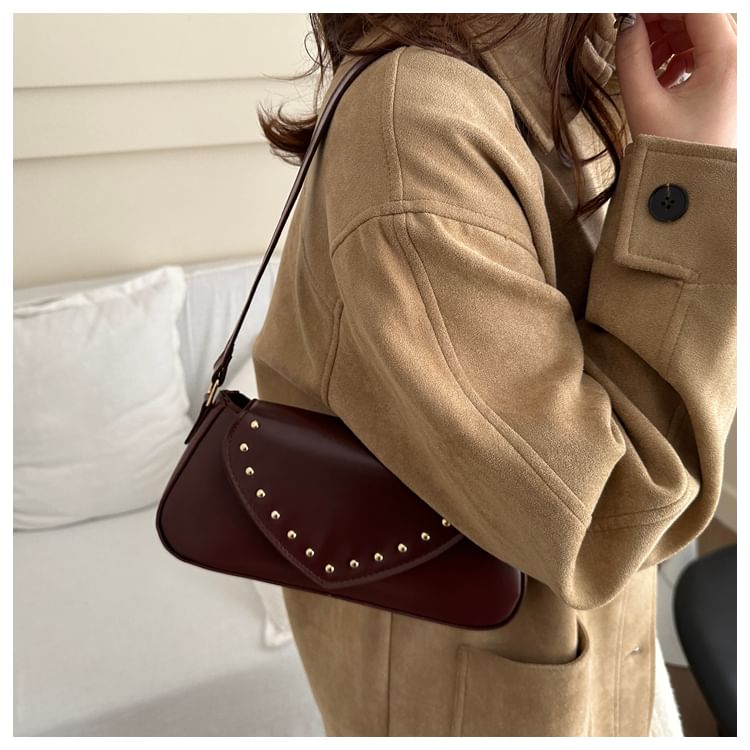 Studded Faux Leather Flap Shoulder Bag