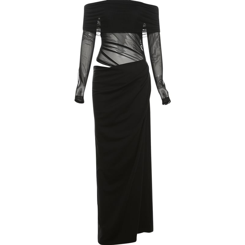 Off Shoulder Sheath Maxi Dress with Long Sleeves