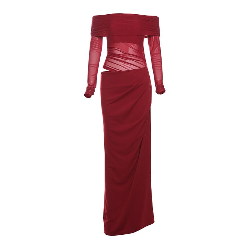 Off Shoulder Sheath Maxi Dress with Long Sleeves