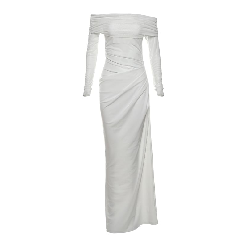 Off Shoulder Sheath Maxi Dress with Long Sleeves