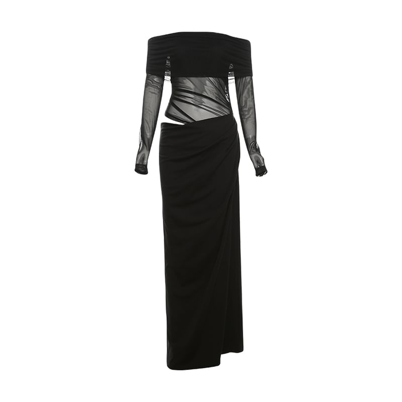 Off Shoulder Sheath Maxi Dress with Long Sleeves