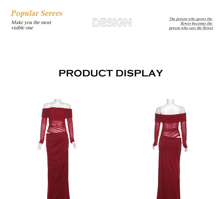 Off Shoulder Sheath Maxi Dress with Long Sleeves