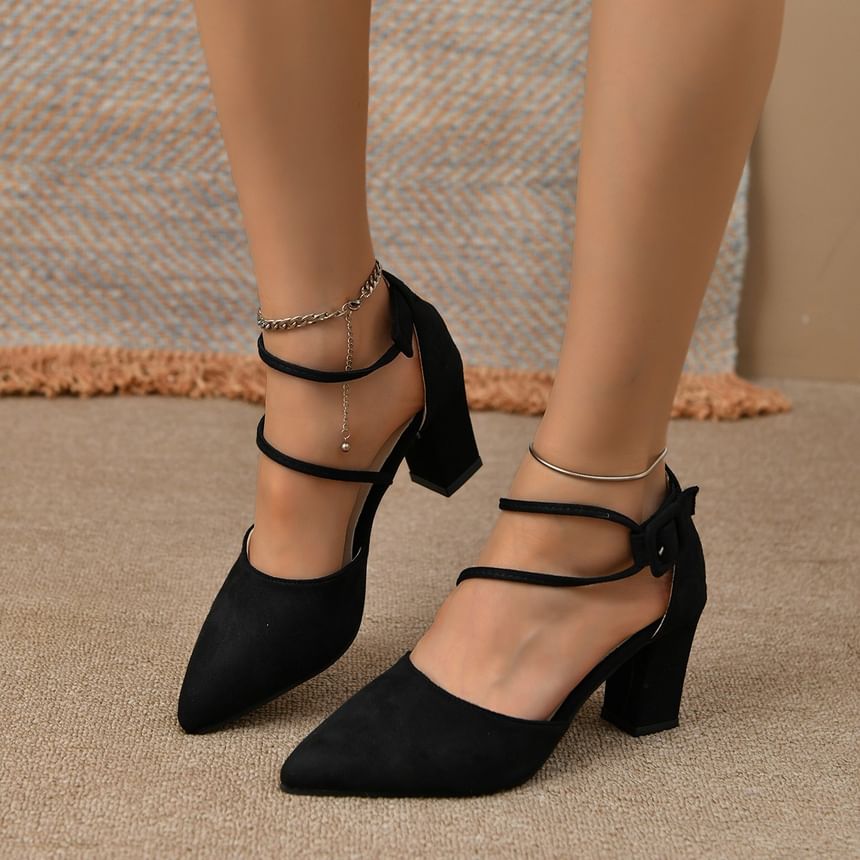 Block Heel Pointed D'Orsay Sandals