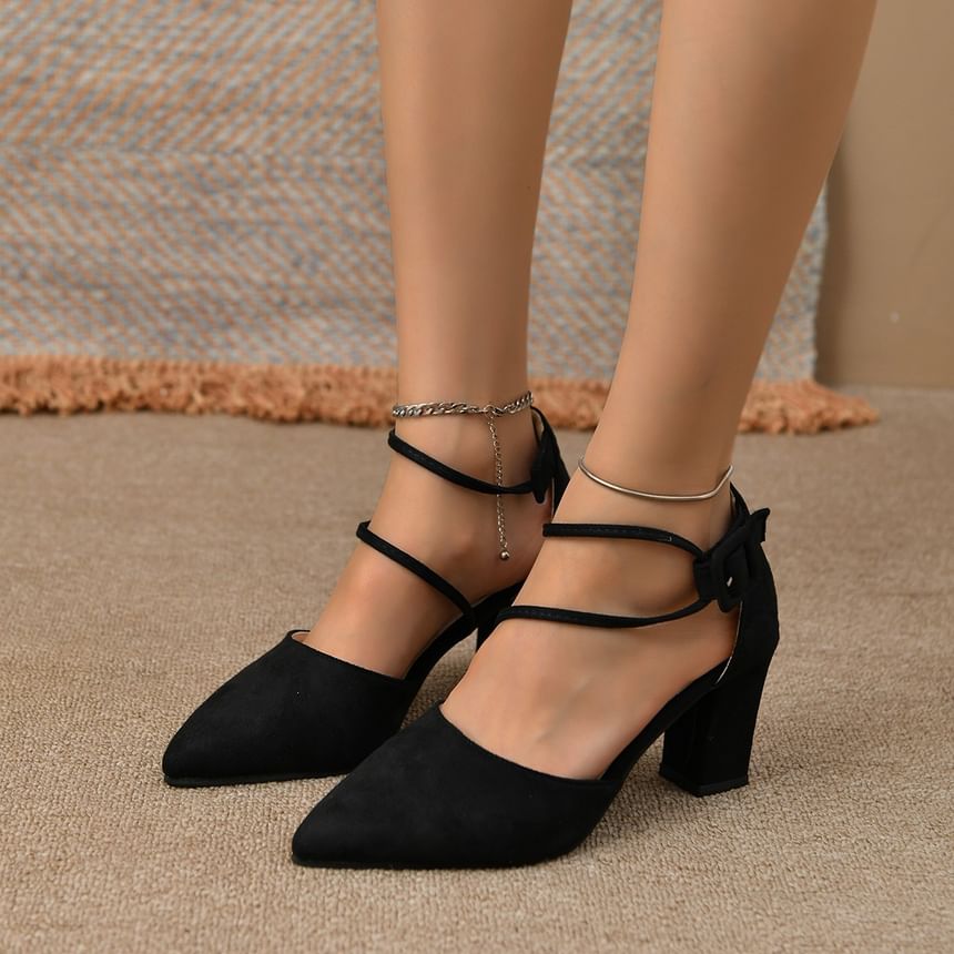 Block Heel Pointed D'Orsay Sandals