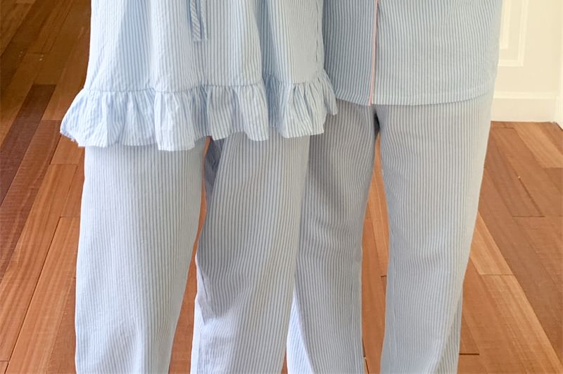 Couple Matching Pajama Set: Long-Sleeve Striped Top + Pants