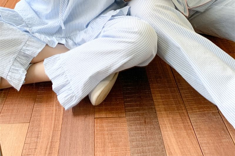 Couple Matching Pajama Set: Long-Sleeve Striped Top + Pants