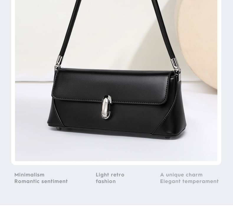 Plain Faux Leather Flap Shoulder Bag