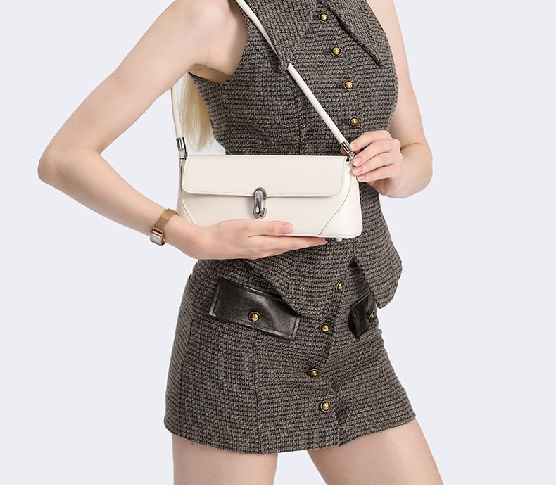 Plain Faux Leather Flap Shoulder Bag