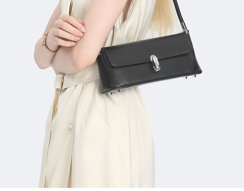 Plain Faux Leather Flap Shoulder Bag
