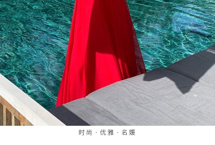 Halter Neck Cutout Ruched Open Back Maxi A-Line Dress