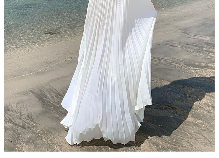 V-Neck Rhinestone Cutout Pleated Maxi A-Line Dress