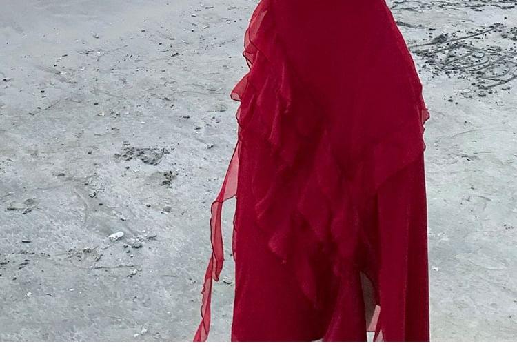 Cold Shoulder Scoop Neck Maxi A-Line Dress with Ruffle Trim