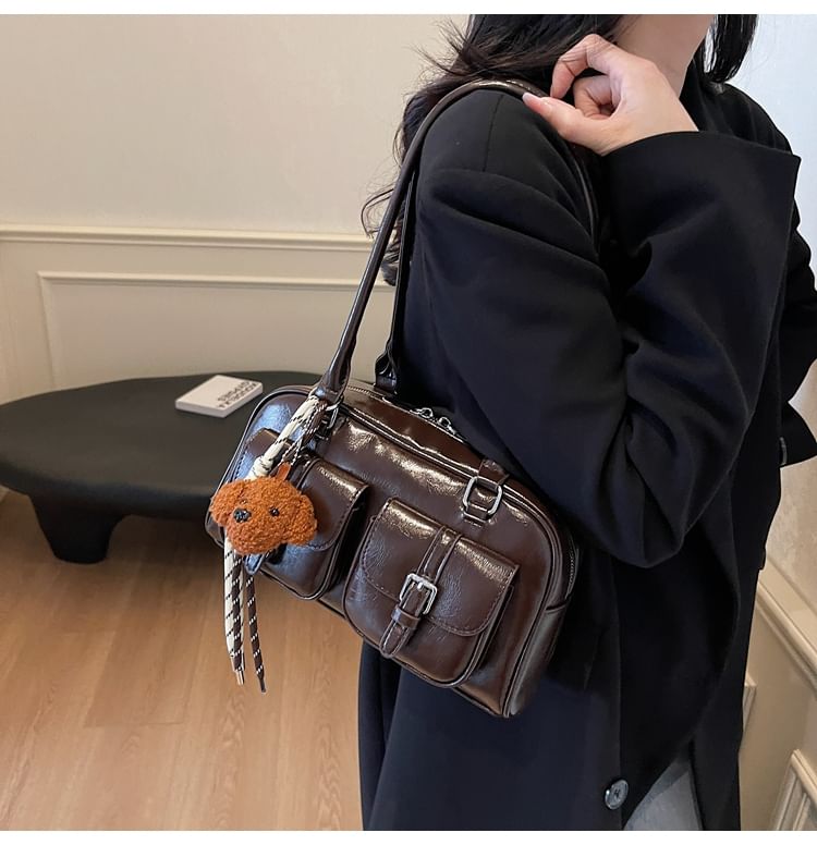 Faux Leather Zip Shoulder Bag