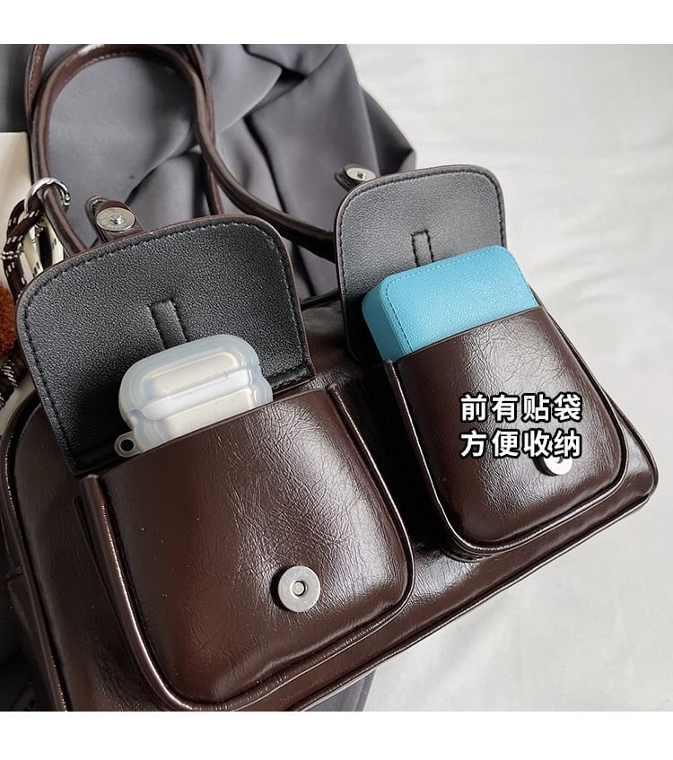 Faux Leather Zip Shoulder Bag