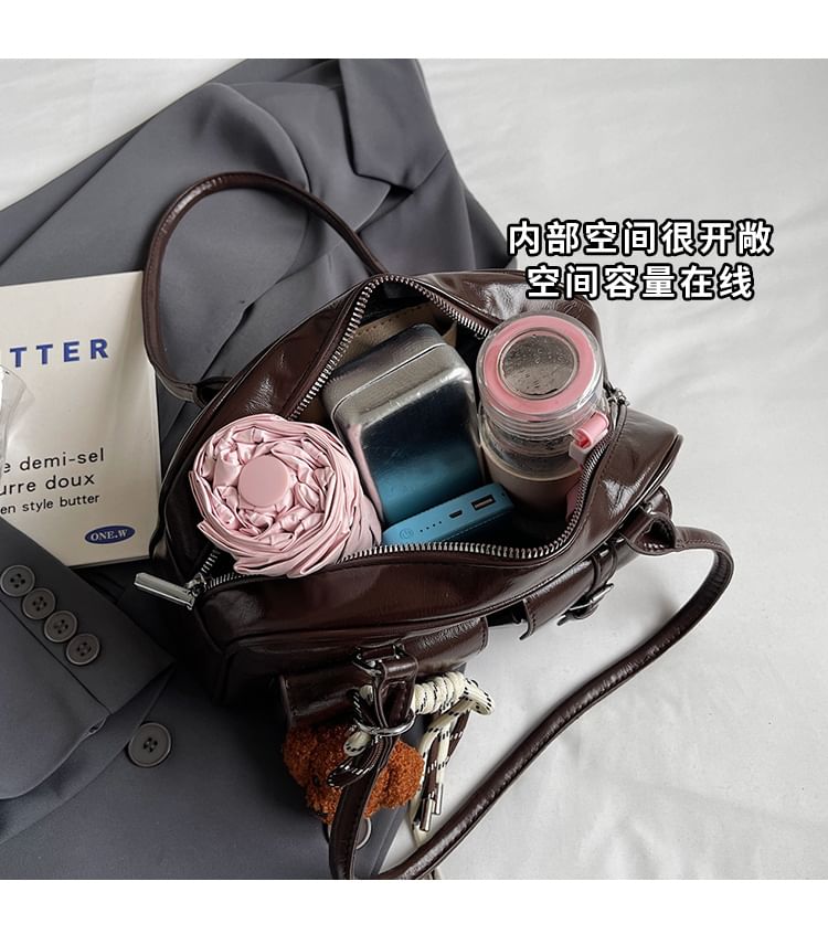 Faux Leather Zip Shoulder Bag