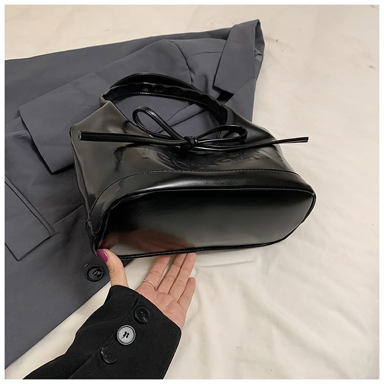 Faux Leather Plain Bowknot Shoulder Bag
