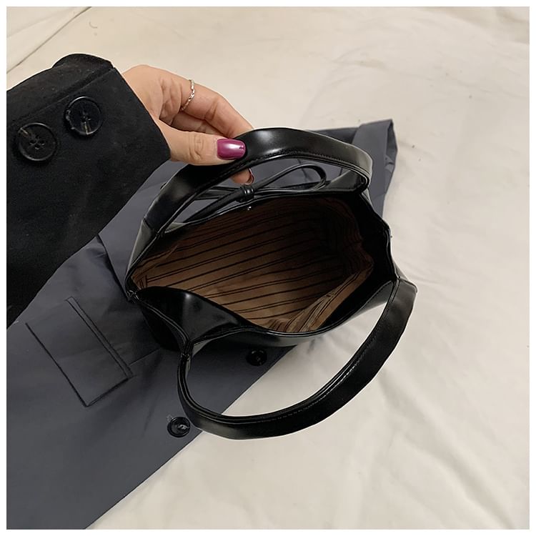 Faux Leather Plain Bowknot Shoulder Bag
