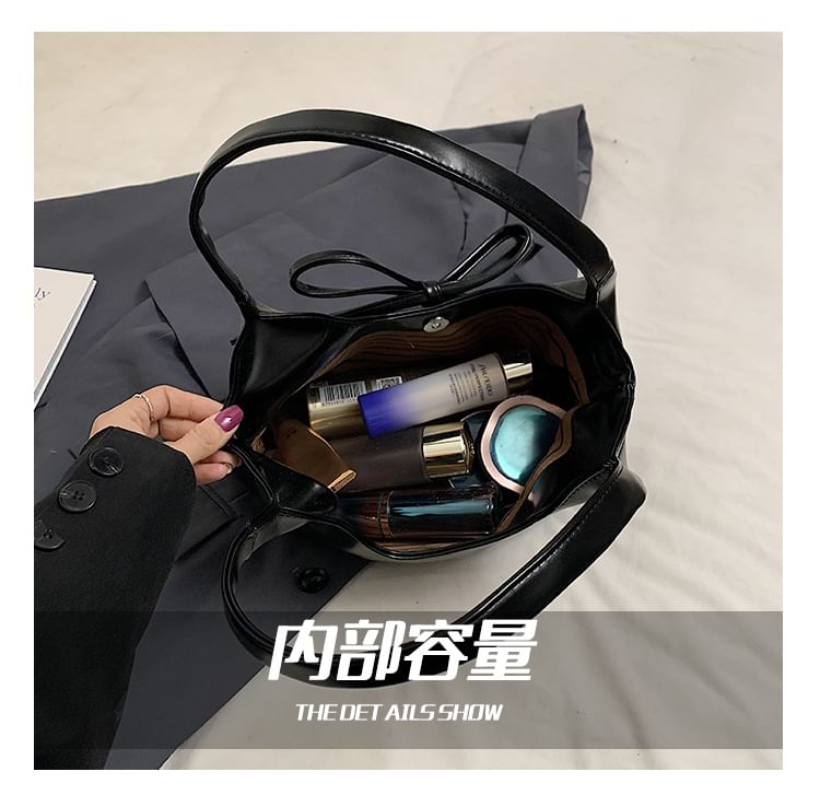 Faux Leather Plain Bowknot Shoulder Bag