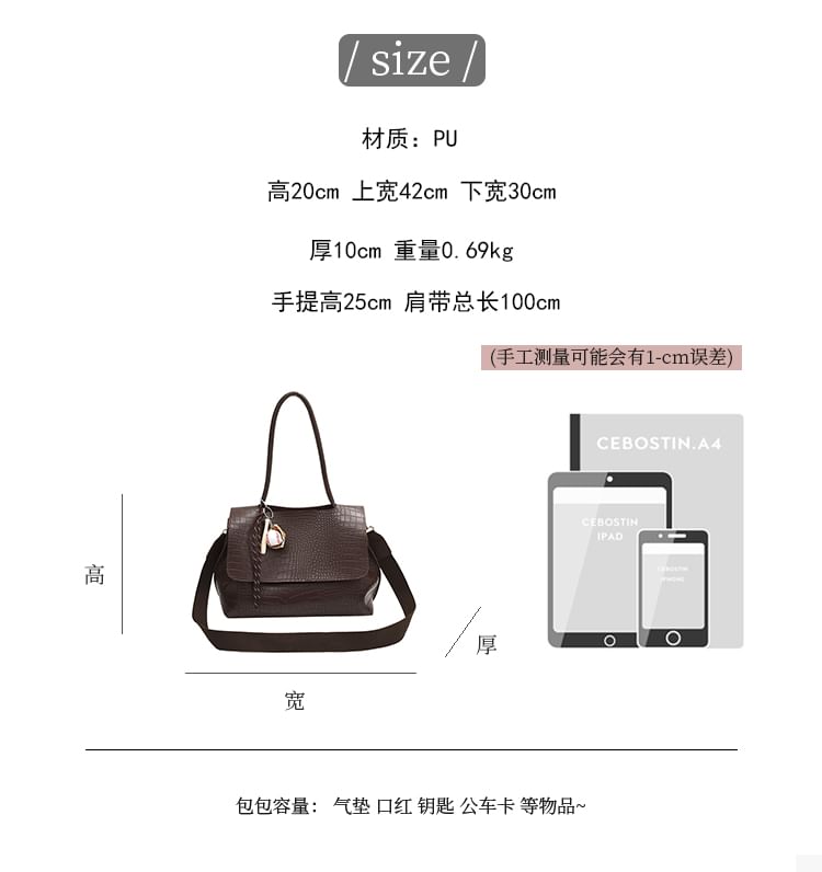 Faux Croc Leather Flap Shoulder Bag