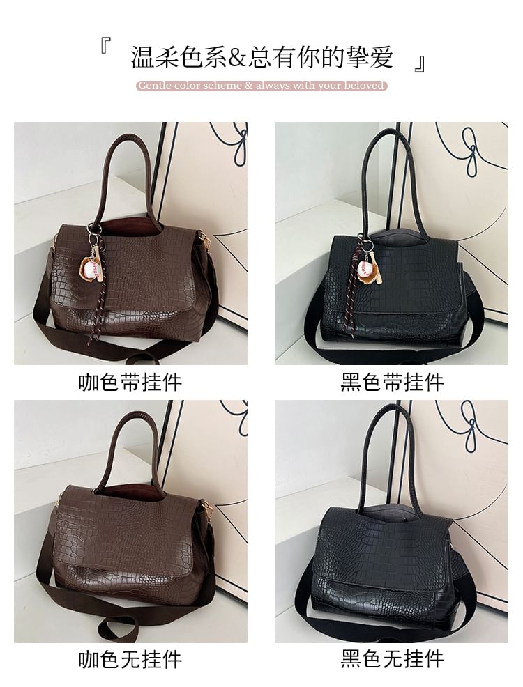 Faux Croc Leather Flap Shoulder Bag