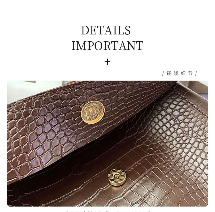Faux Croc Leather Flap Shoulder Bag