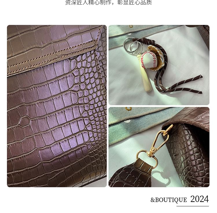 Faux Croc Leather Flap Shoulder Bag
