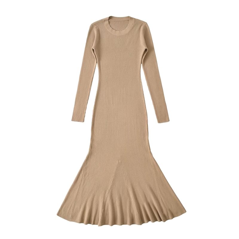 Crew Neck Long-Sleeved Knit Maxi Mermaid Dress