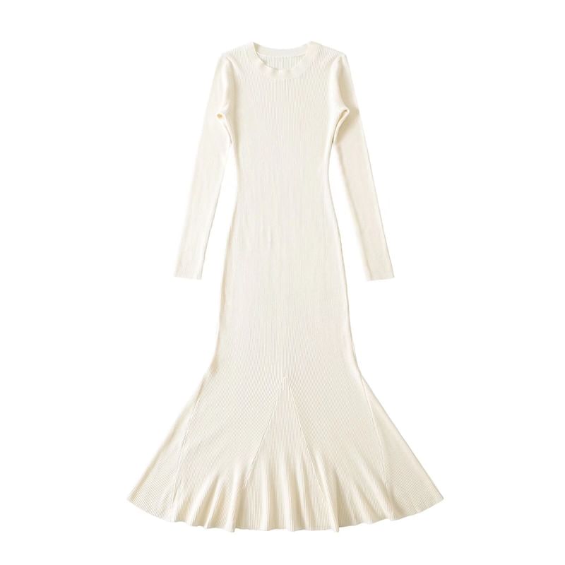 Crew Neck Long-Sleeved Knit Maxi Mermaid Dress