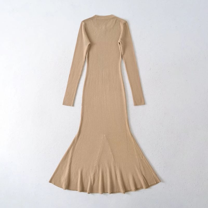 Crew Neck Long-Sleeved Knit Maxi Mermaid Dress