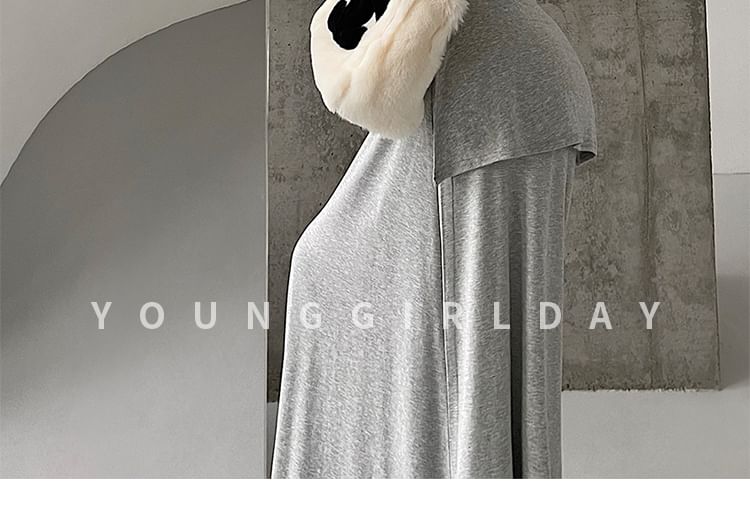 Henley Tie Waist Long-Sleeved Plain Maxi Sheath Dress