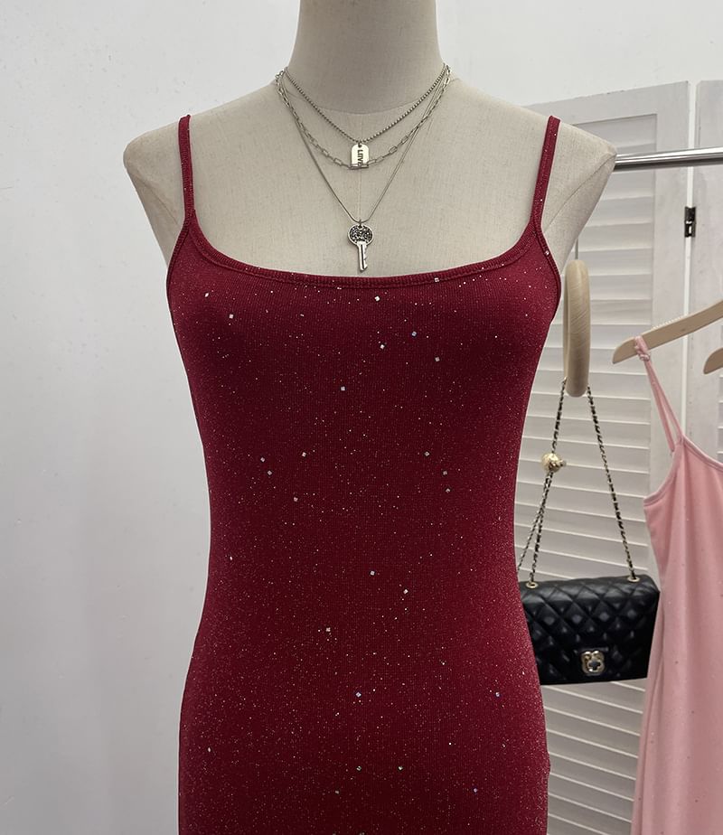 Glitter Maxi Sheath Dress - Thin Strap
