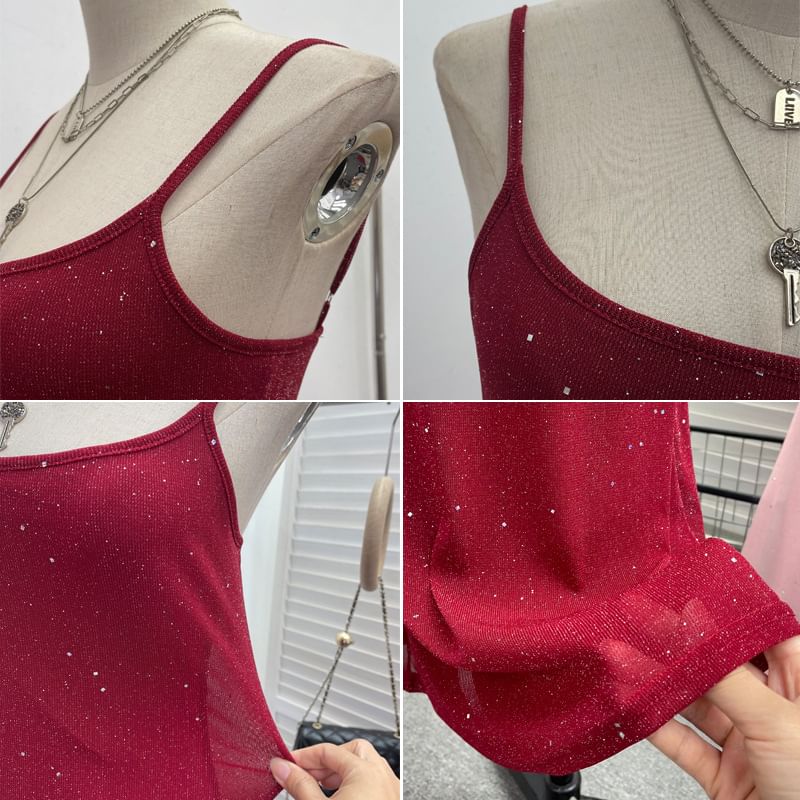 Glitter Maxi Sheath Dress - Thin Strap