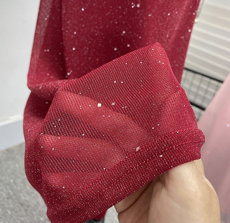 Glitter Maxi Sheath Dress - Thin Strap