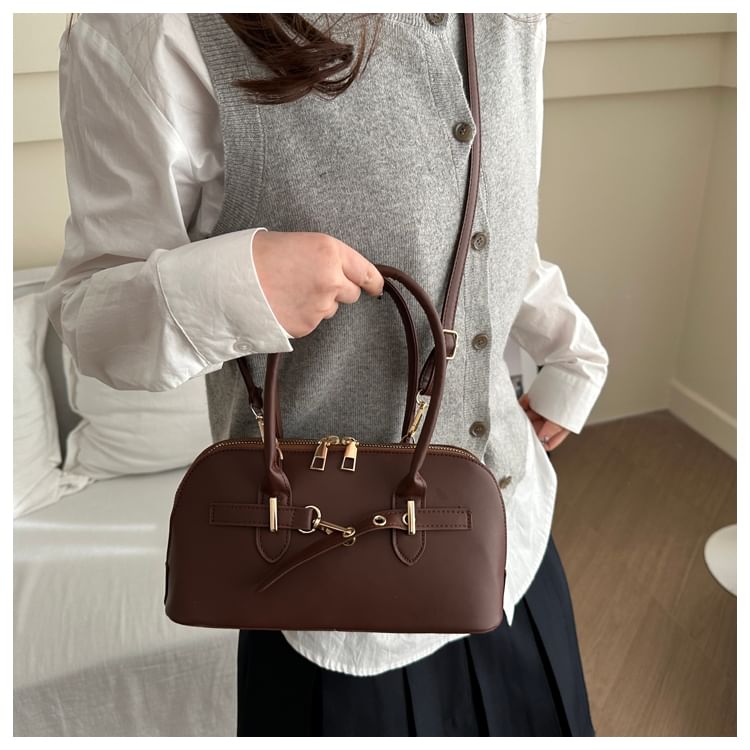 Buckled Faux Leather Shoulder Bag