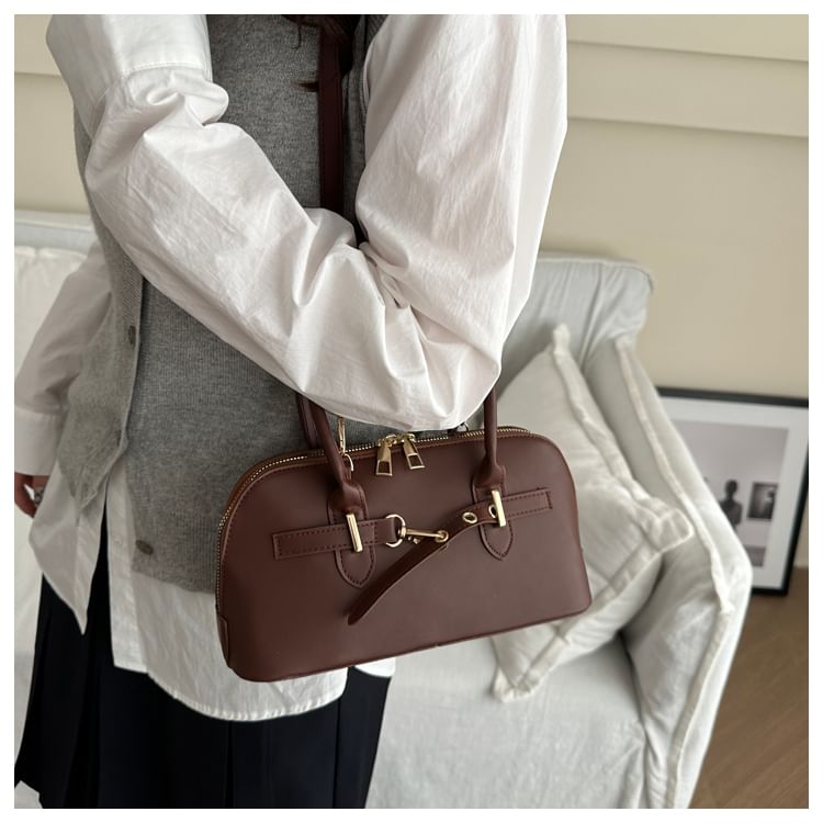Buckled Faux Leather Shoulder Bag