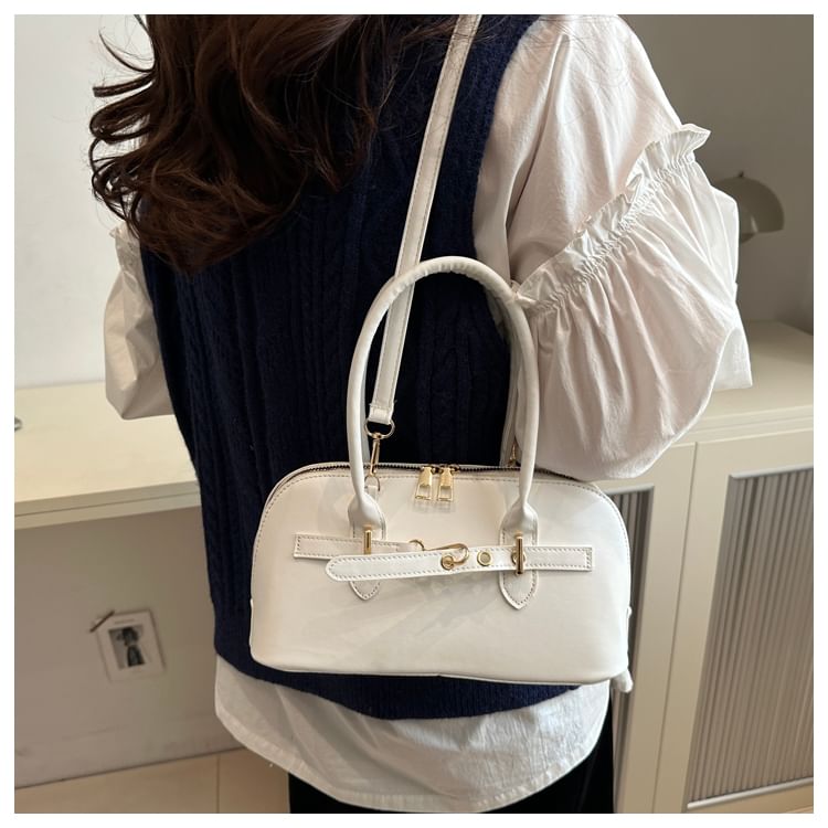 Buckled Faux Leather Shoulder Bag